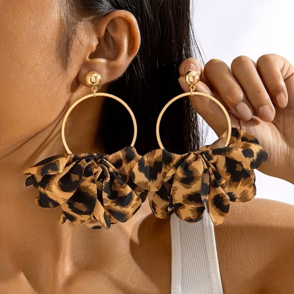 Leopard Print Polyester Dangle Earrings Z128